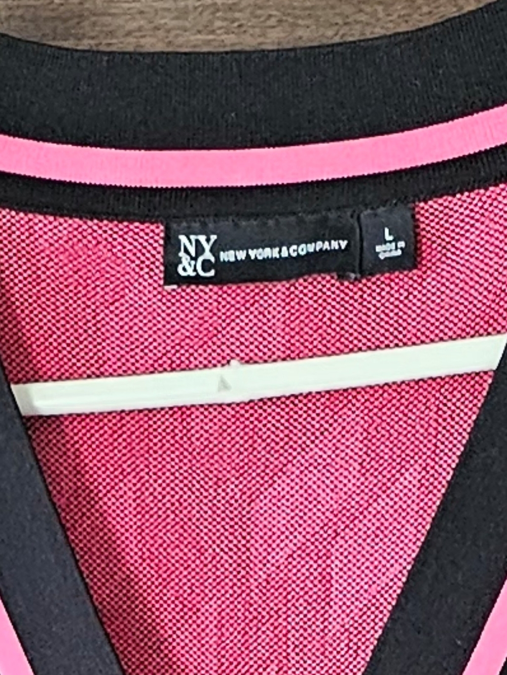 New York & Company Pink and Black V‑Neck Knit Wrap Dress - Picture 2 of 2